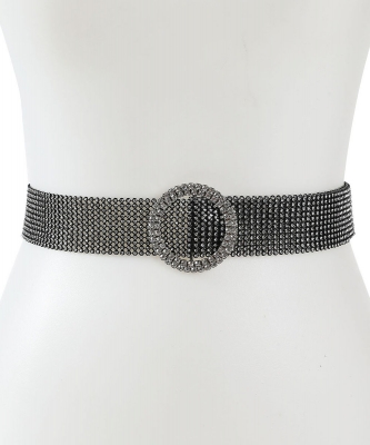 Rhinestone Fashion Belt W/ Circle Buckle BT320041 BLACK